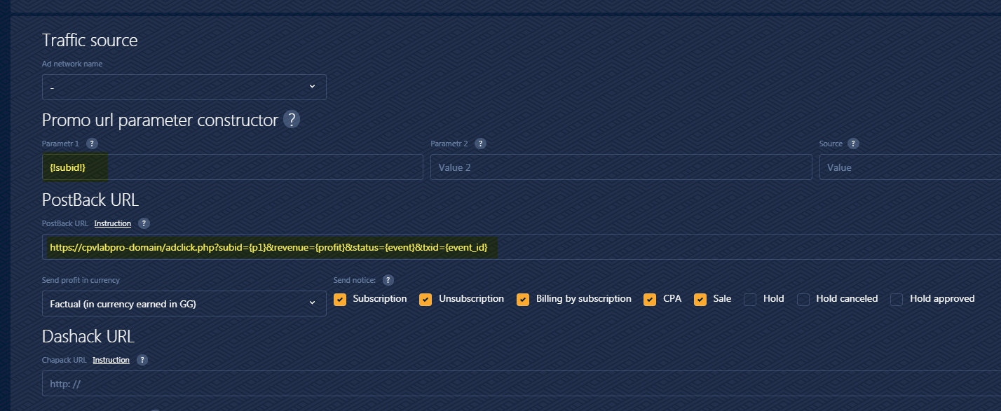 Add Golden Goose Postback URL