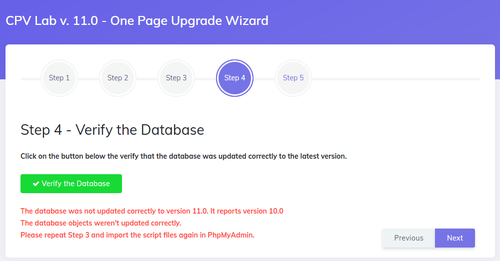 Upgrade Verify negative message