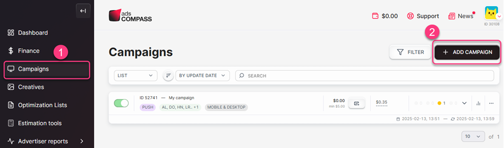 AdsCompass Add Campaign