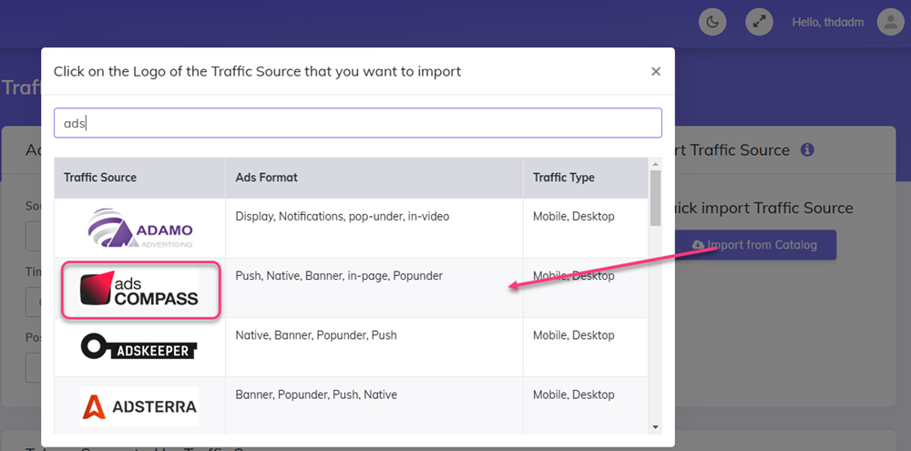 AdsCompass import catalog