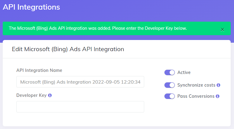 Microsoft Bing Ads API integration setup