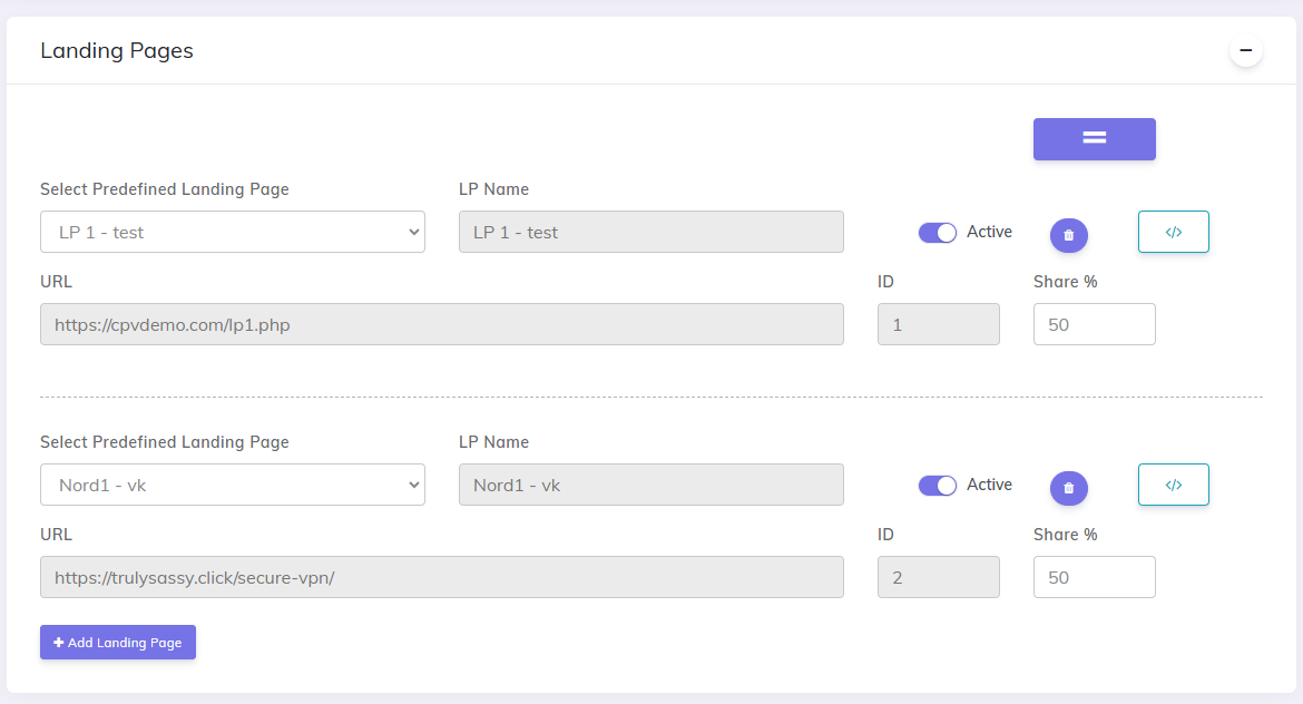Campaign Setup Landing Page