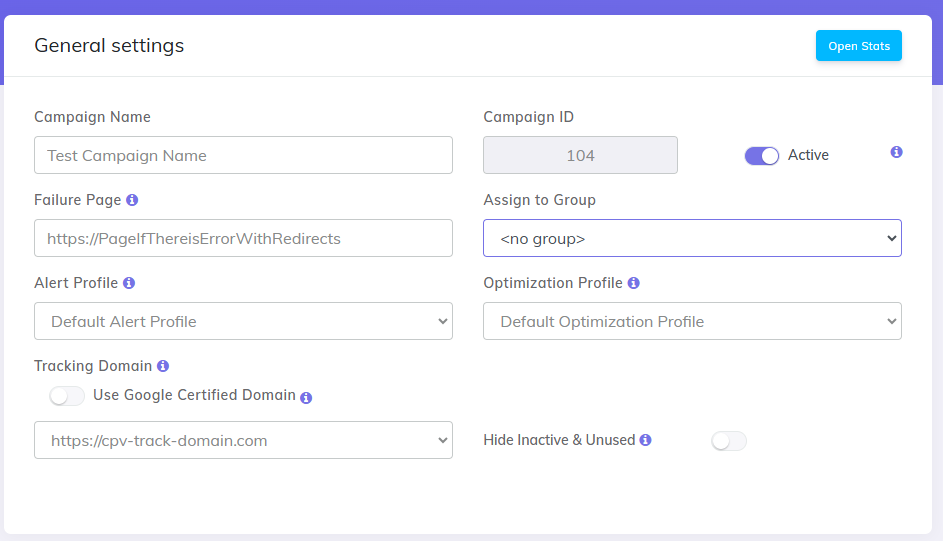General settings on campaign setup