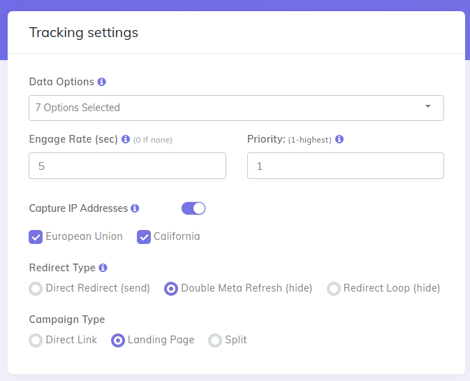 Campaign Setup Tracking settings