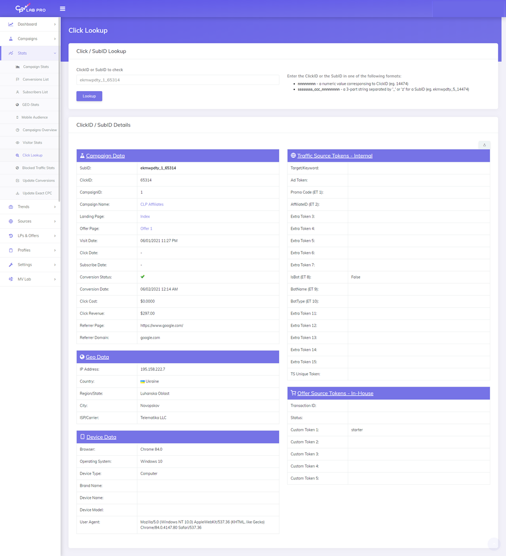 click lookup