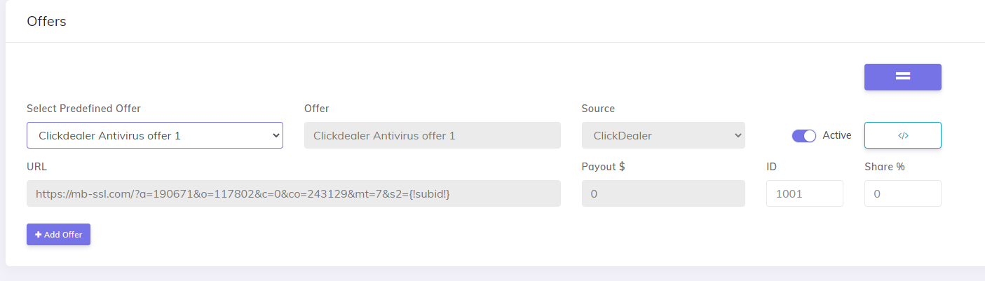  Clickdealer Offer predefined