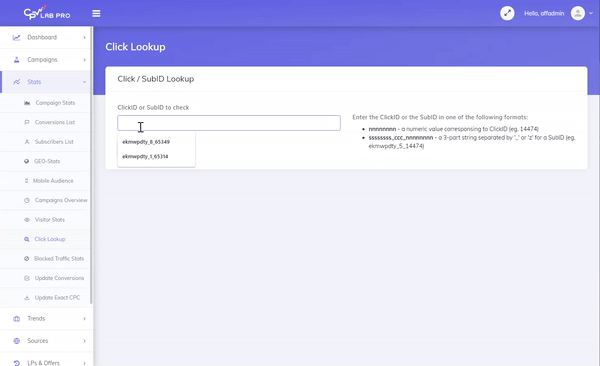 click lookup demo