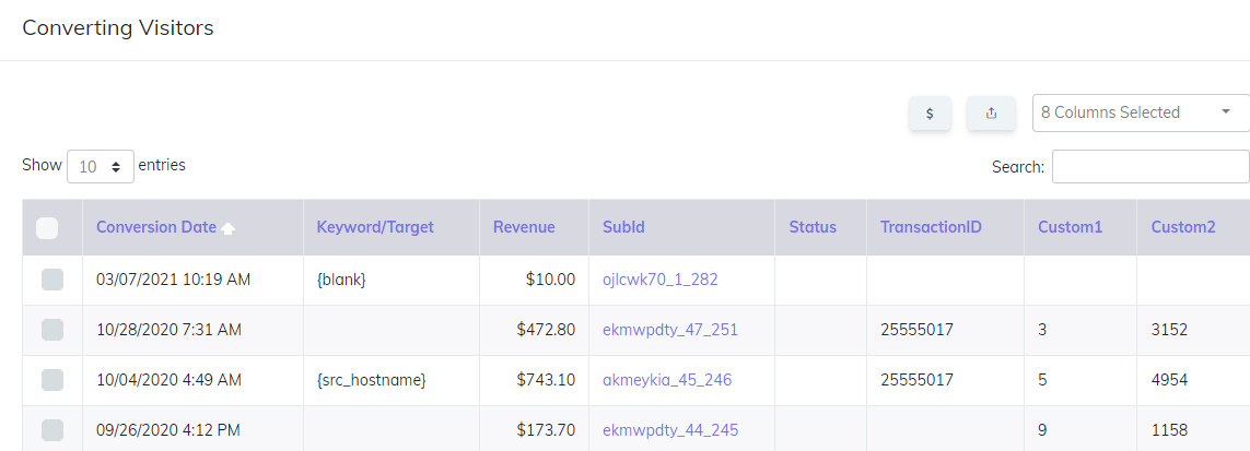 Conversion data report