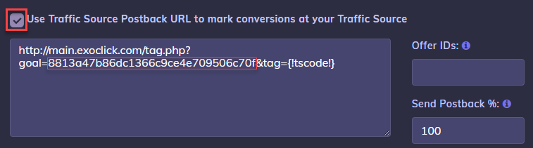 Exoclick campaign in CPV Lab check postback URL