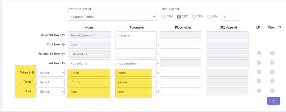 Extra tokens defined in CPV Lab campaign setup page