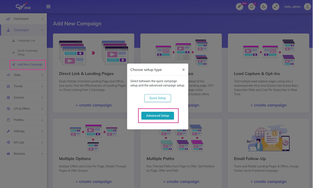 Create a new FatAds campaign in CPV Lab