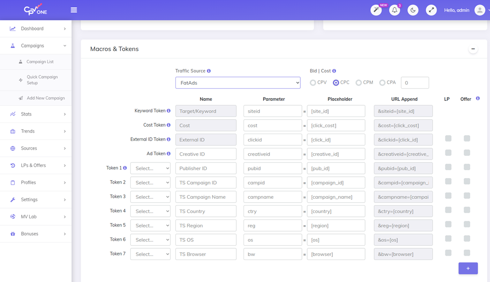 Create a new FatAds campaign in CPV Lab - setup traffic source