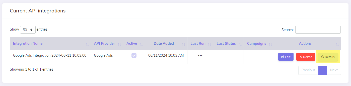 Google Ads API matched campaigns