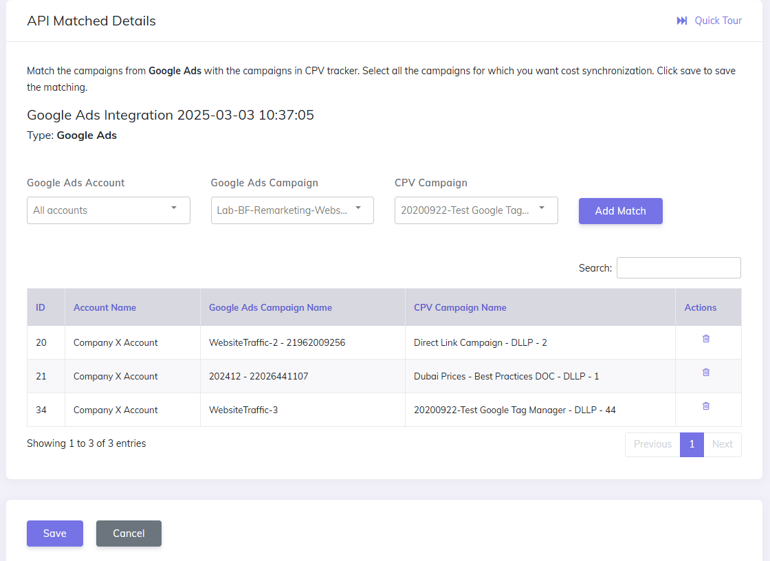 Google Ads API match campaigns setup