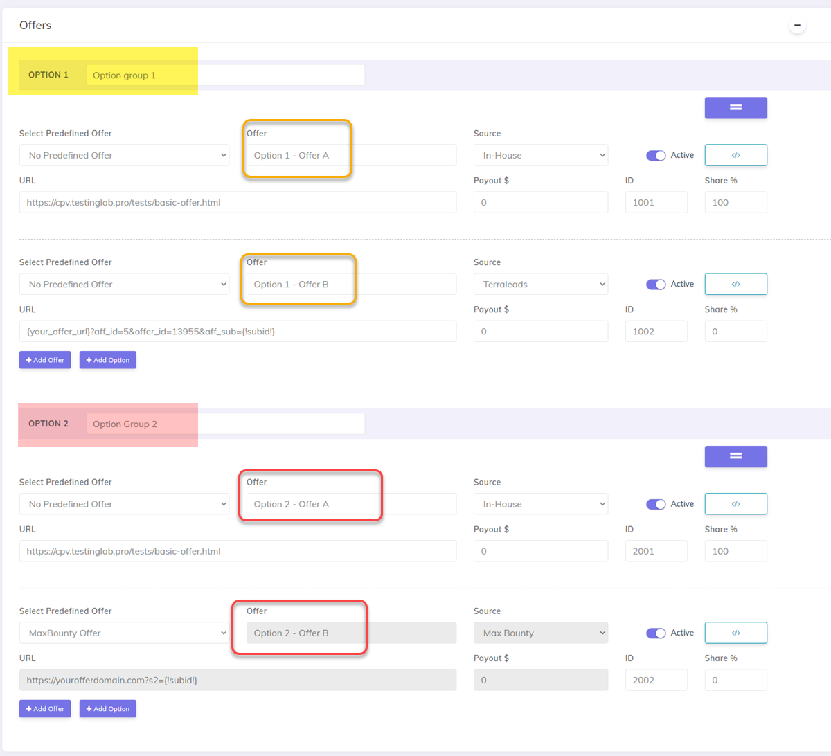 Listicle Multi-offers setup