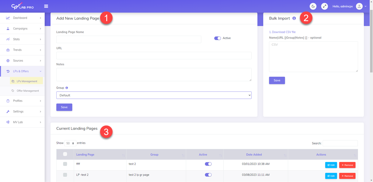 LP Management Page