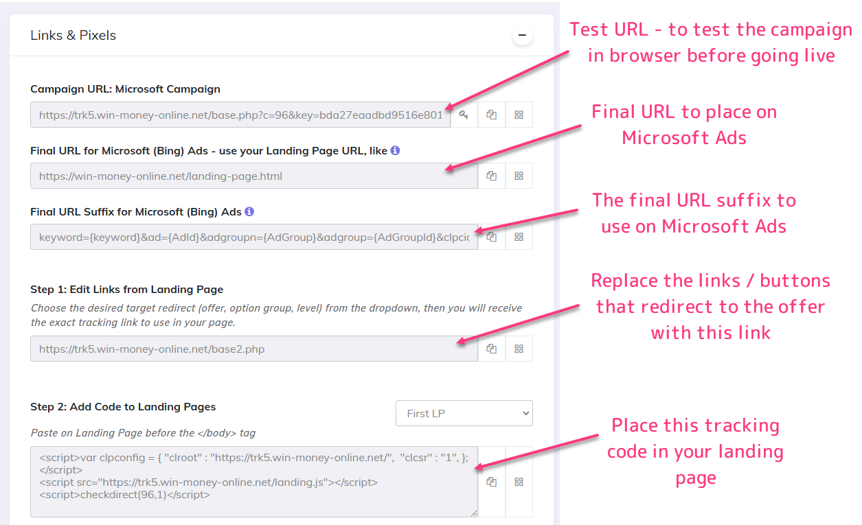 Microsoft Ads tracking links from CPV Lab