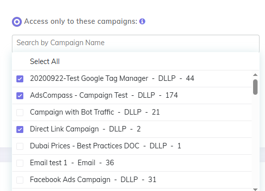 access only to selected campaigns