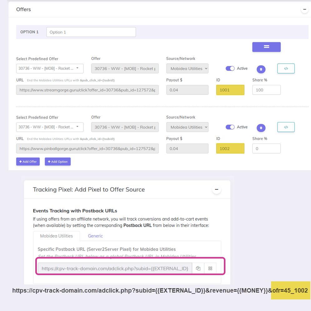 campaign setup - Offers section - Ids