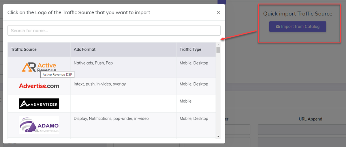 Predefined Traffic Sources