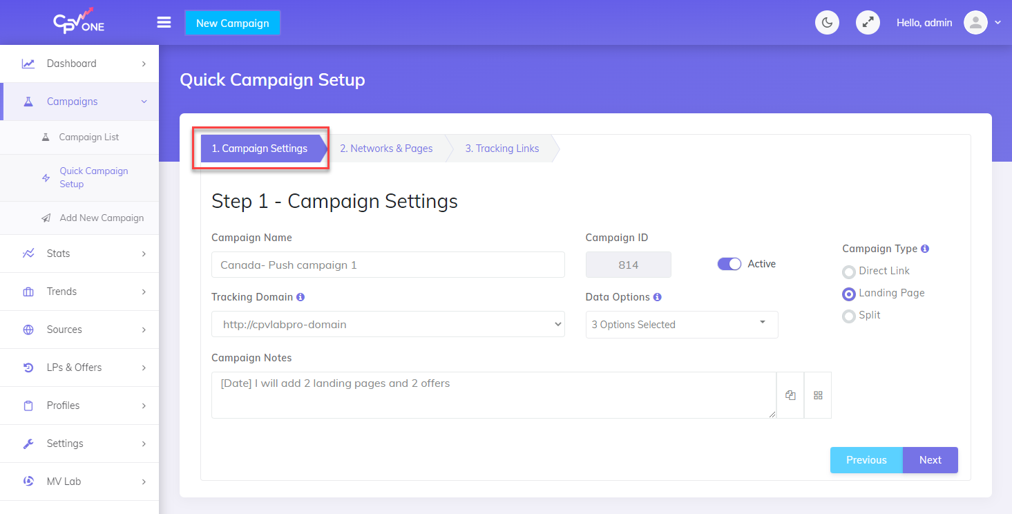 quick campaign general settings
