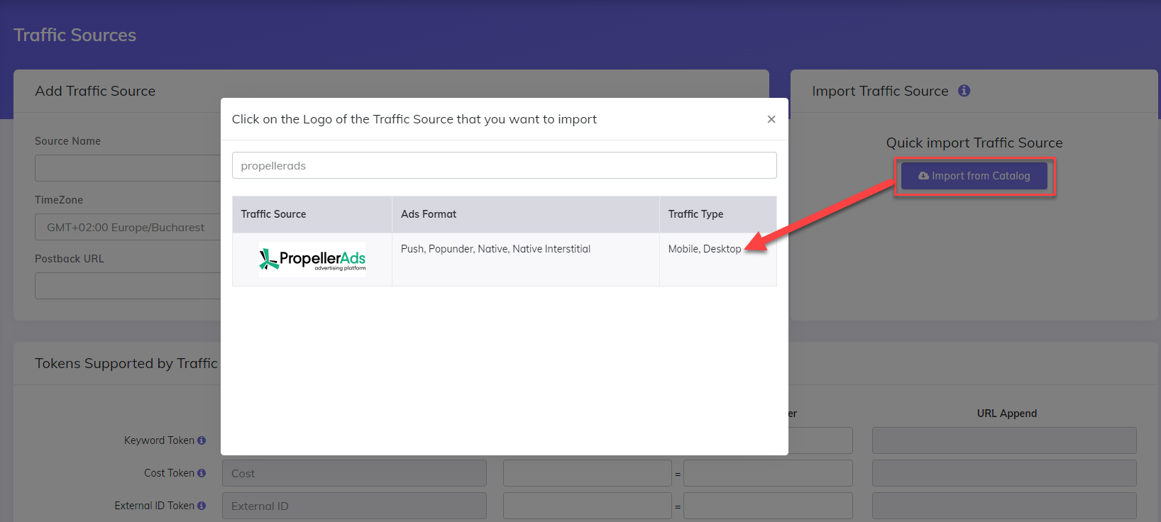 Import PropellerAds Traffic Source