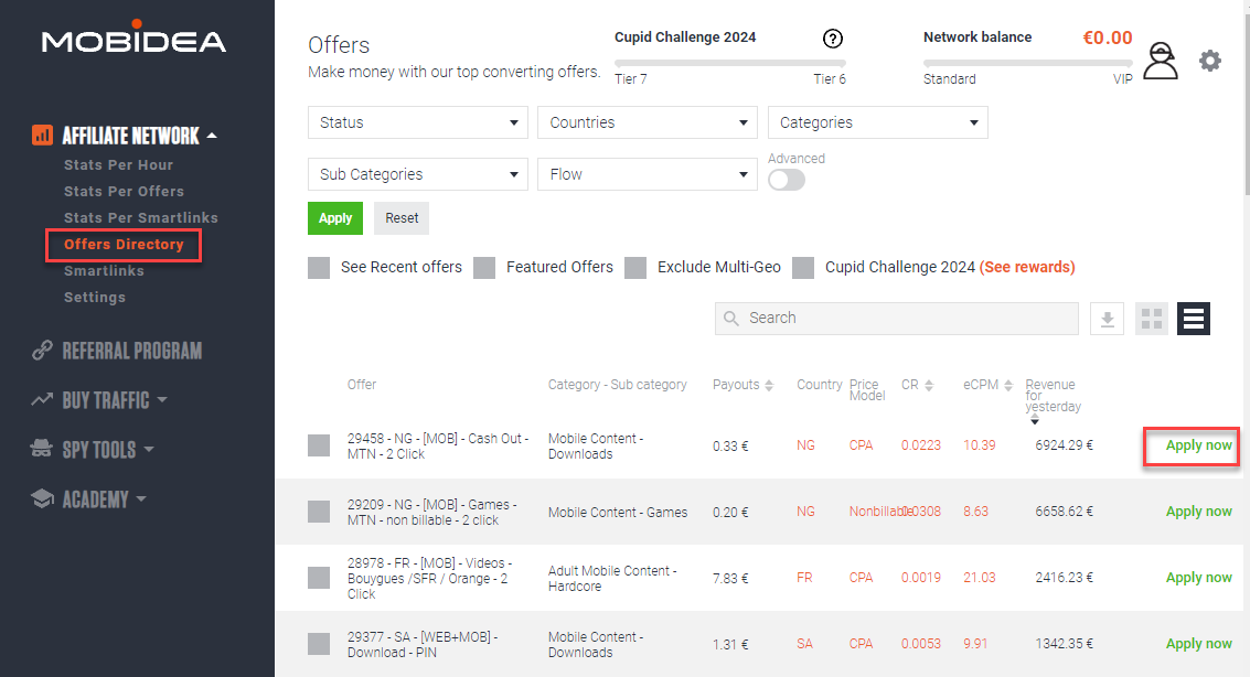 Mobidea Offers Directory