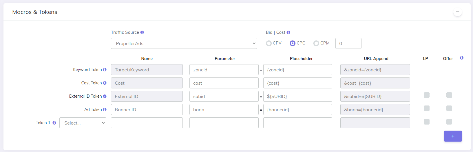 Macros and Tokens PropellerAds