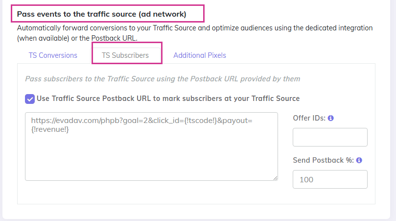 Traffic Source Postback for Subscribers recording