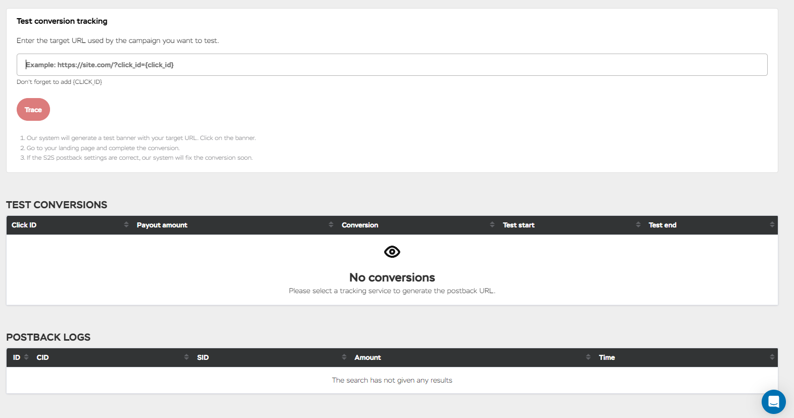 Push House Postback URL