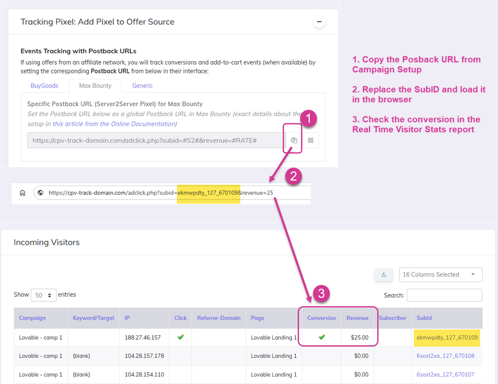 Testing Postback URL to record a conversion
