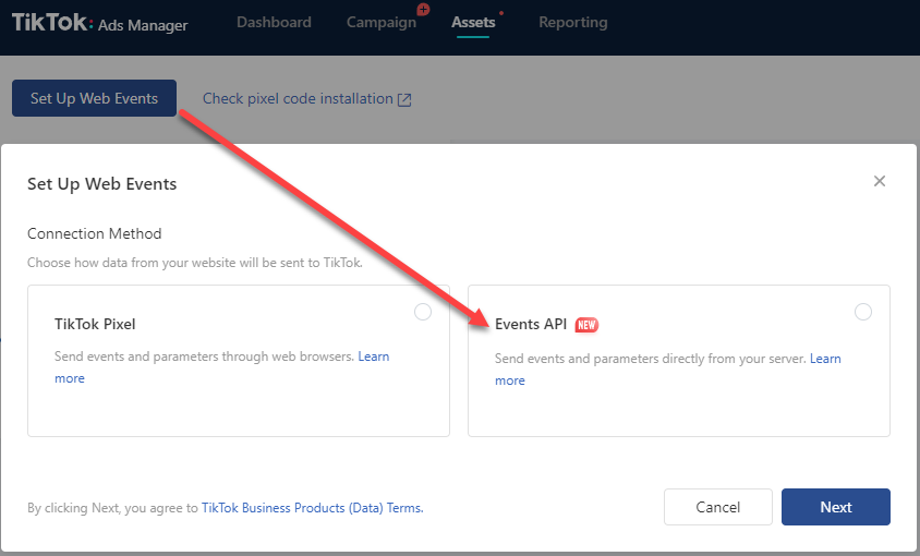  TikTok API setup web event