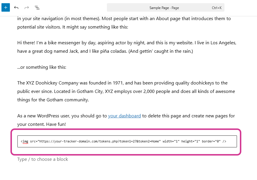 Pass Tokens to the landing page example