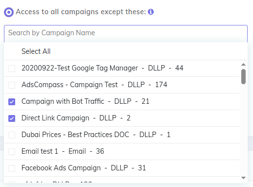 access except to selected campaigns